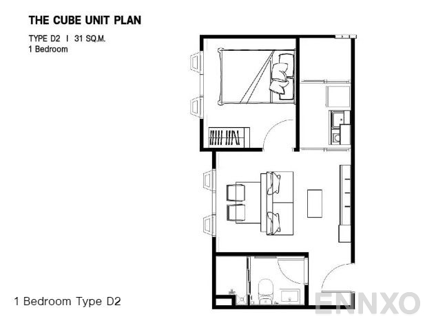 รูปแปลนห้อง TYPE D2 ของโครงการ เดอะคิวบ์ ลอฟท์ ศรีนครินทร์ - เทพารักษ์