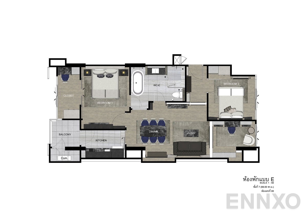 รูปแปลนห้อง Type E-7 ของโครงการ ดิ เอราวัณ