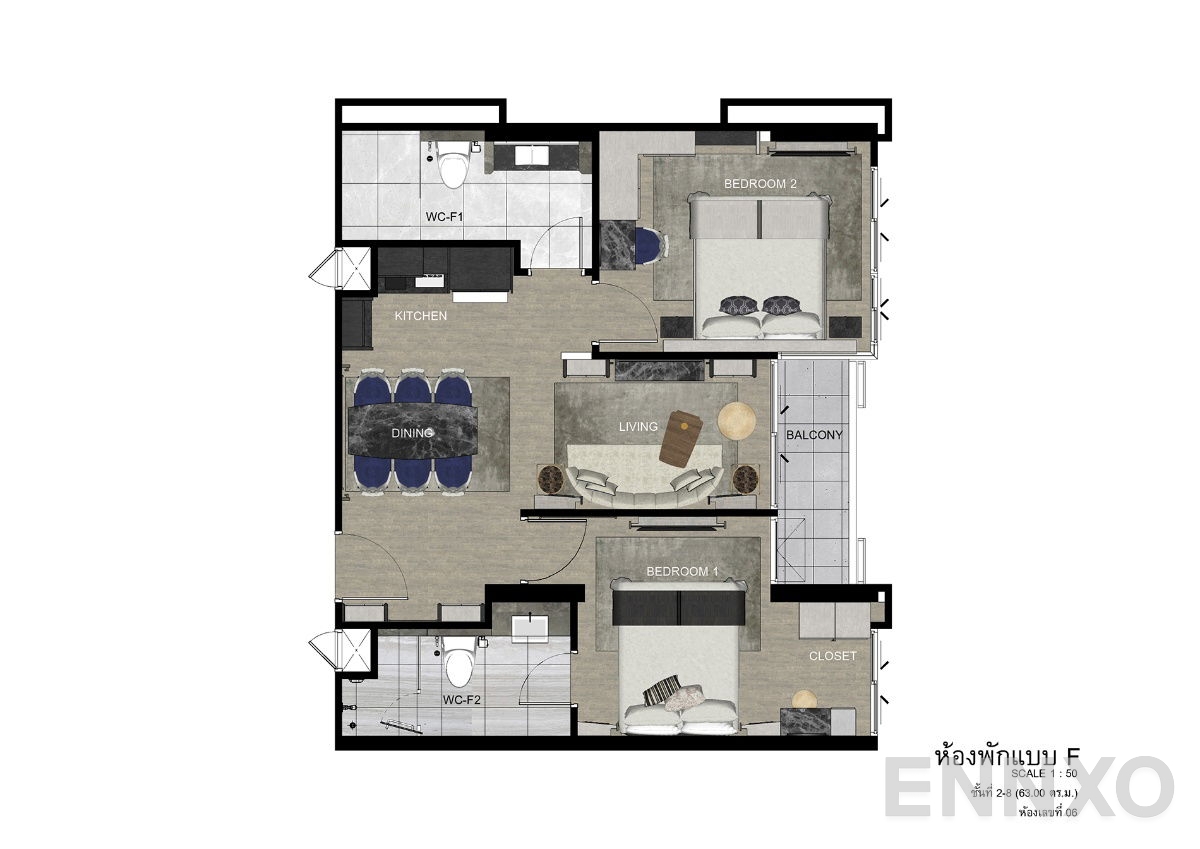 รูปแปลนห้อง Type F2-8 ของโครงการ ดิ เอราวัณ