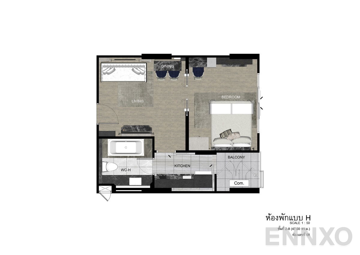 รูปแปลนห้อง Type H2-8 ของโครงการ ดิ เอราวัณ