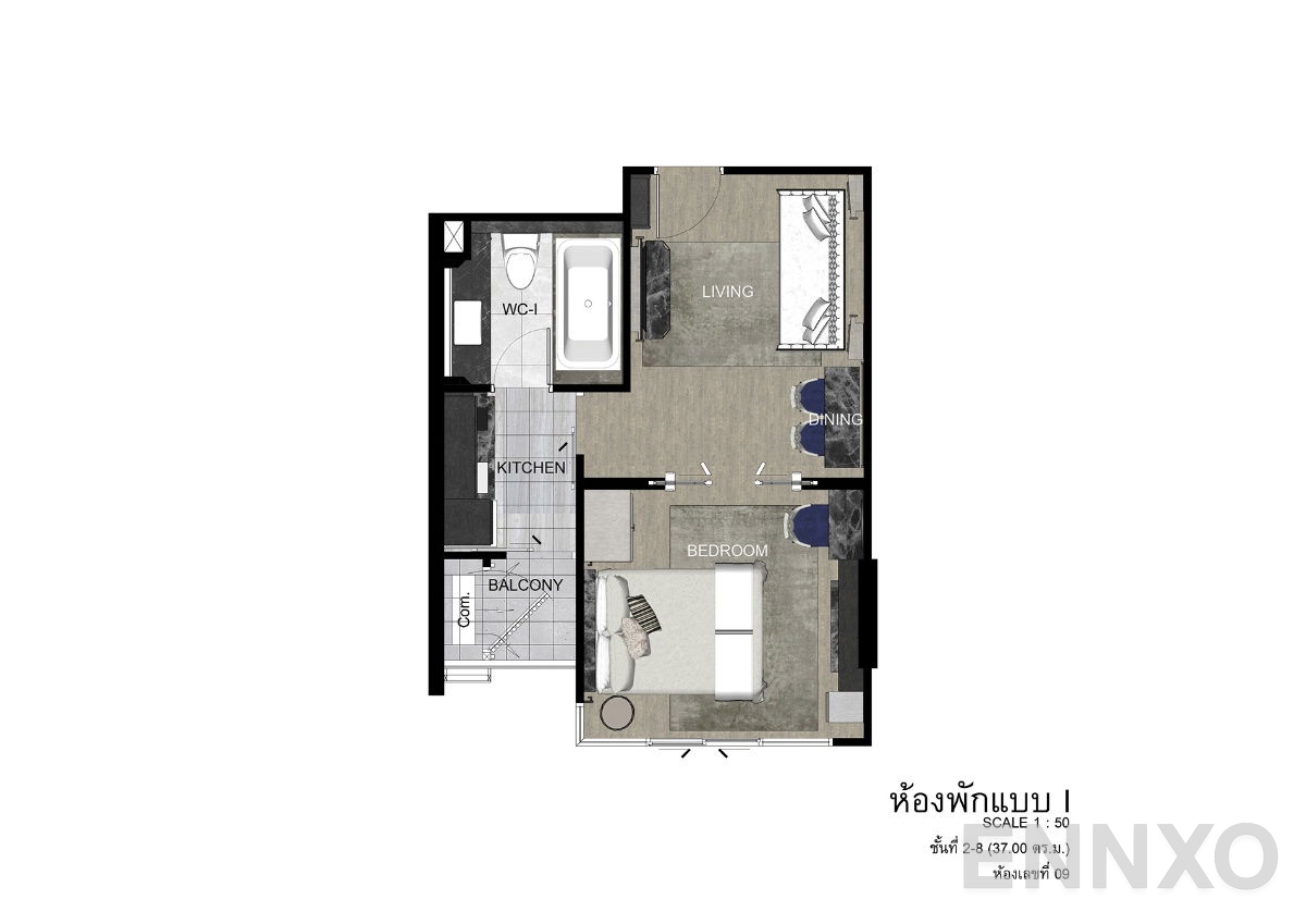 รูปแปลนห้อง Type I2-8 ของโครงการ ดิ เอราวัณ