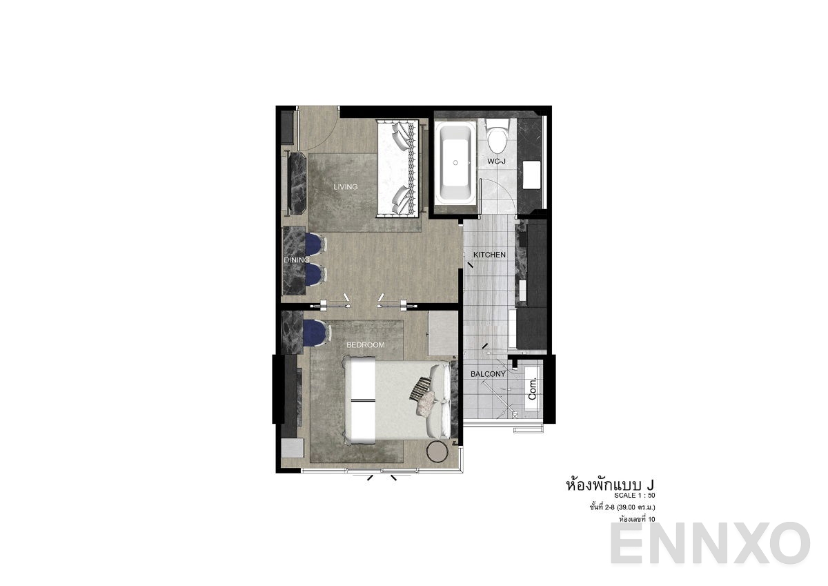 รูปแปลนห้อง Type J2-8 ของโครงการ ดิ เอราวัณ