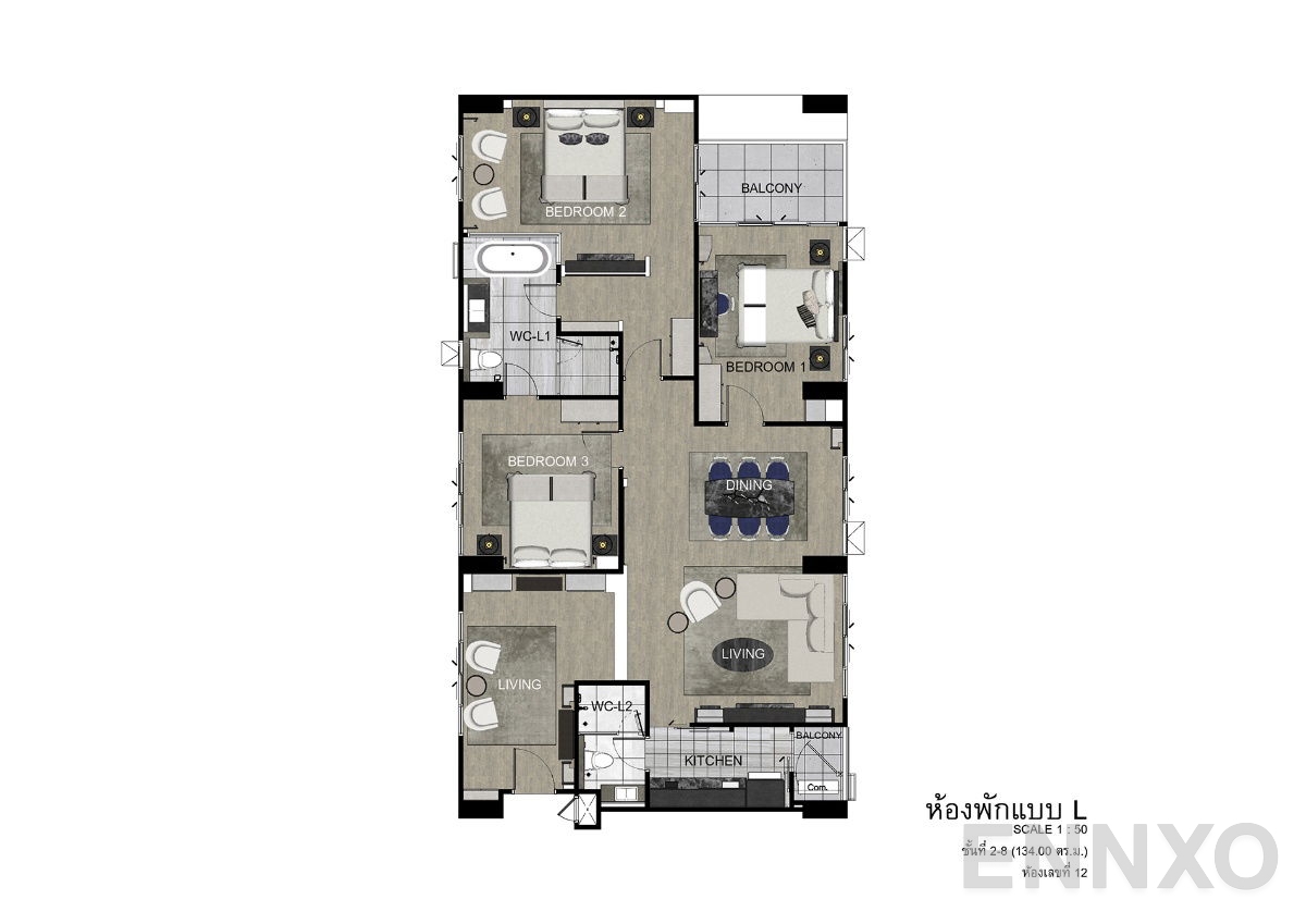 รูปแปลนห้อง Type L2-8 ของโครงการ ดิ เอราวัณ