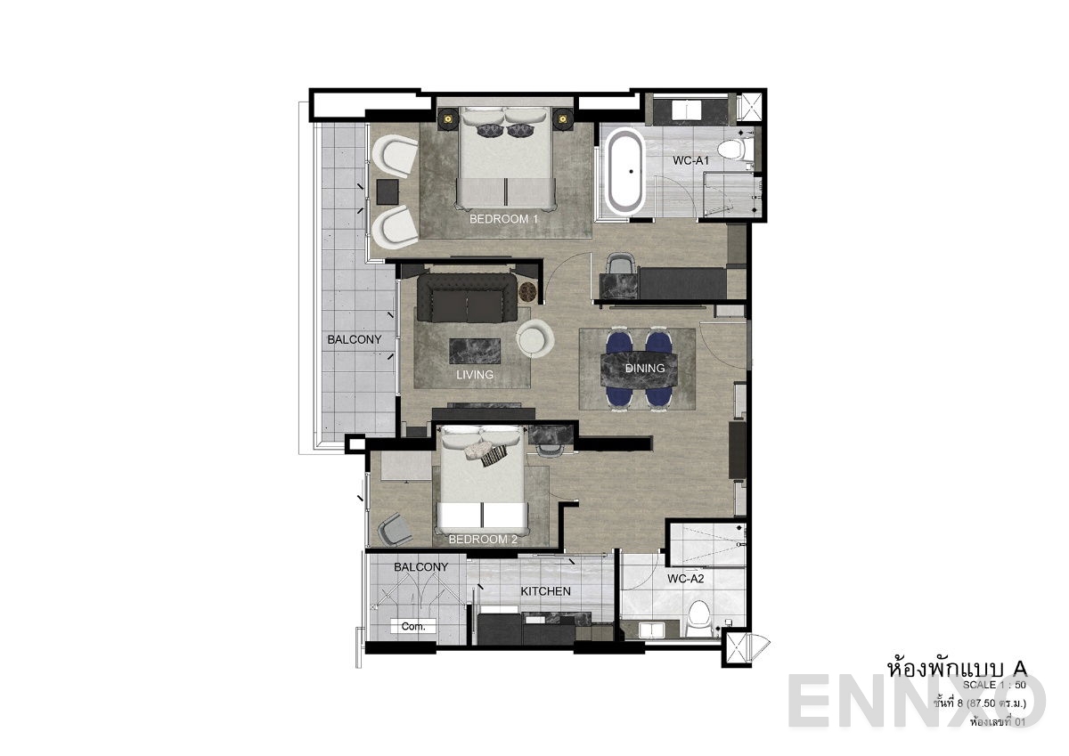 รูปแปลนห้อง Type A-801 ของโครงการ ดิ เอราวัณ