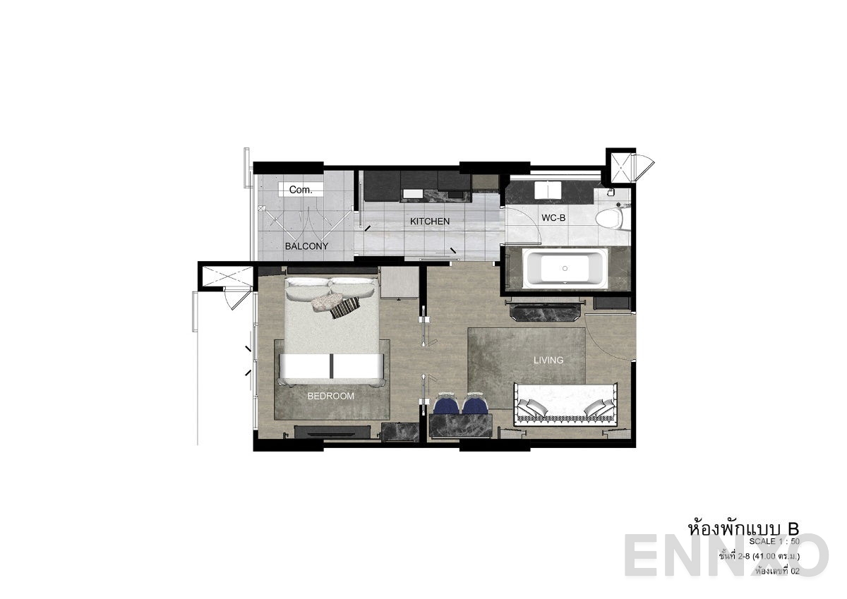 รูปแปลนห้อง Type B-2-8 ของโครงการ ดิ เอราวัณ