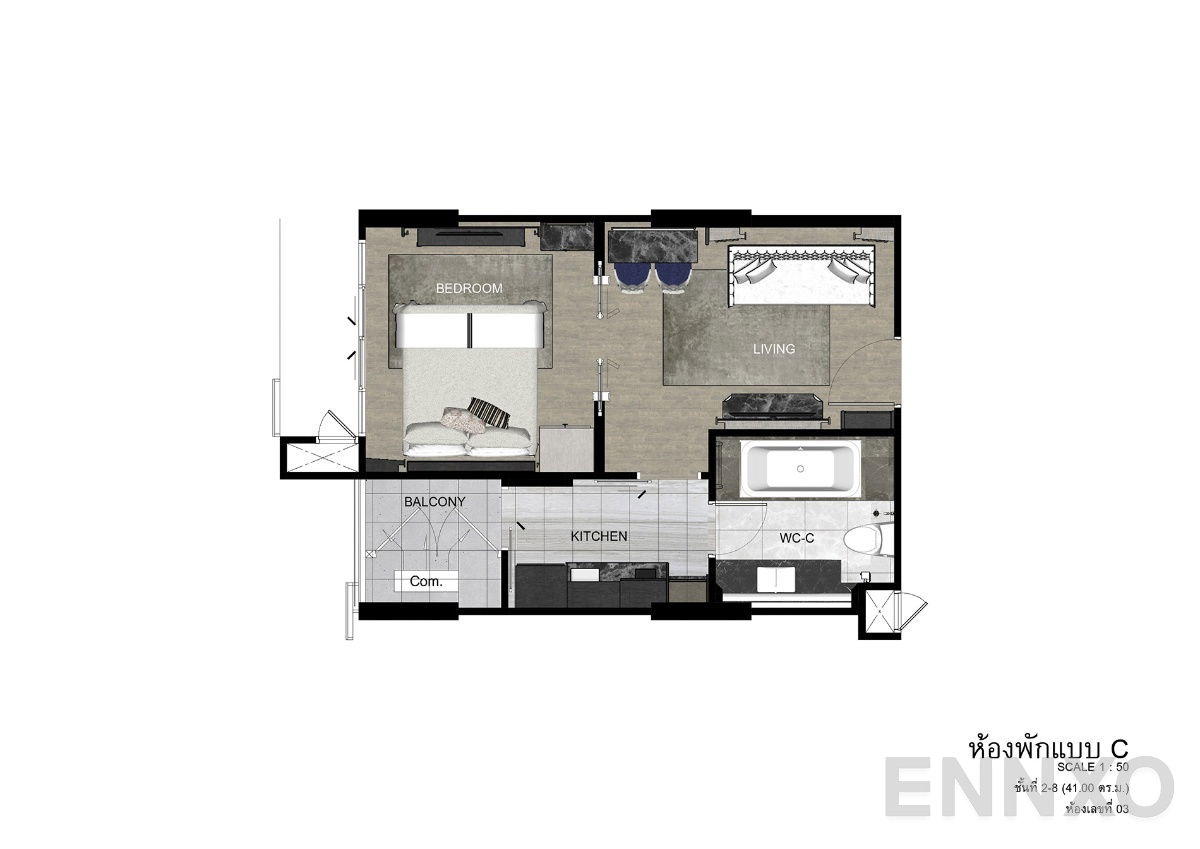 รูปแปลนห้อง Type C-2-8 ของโครงการ ดิ เอราวัณ