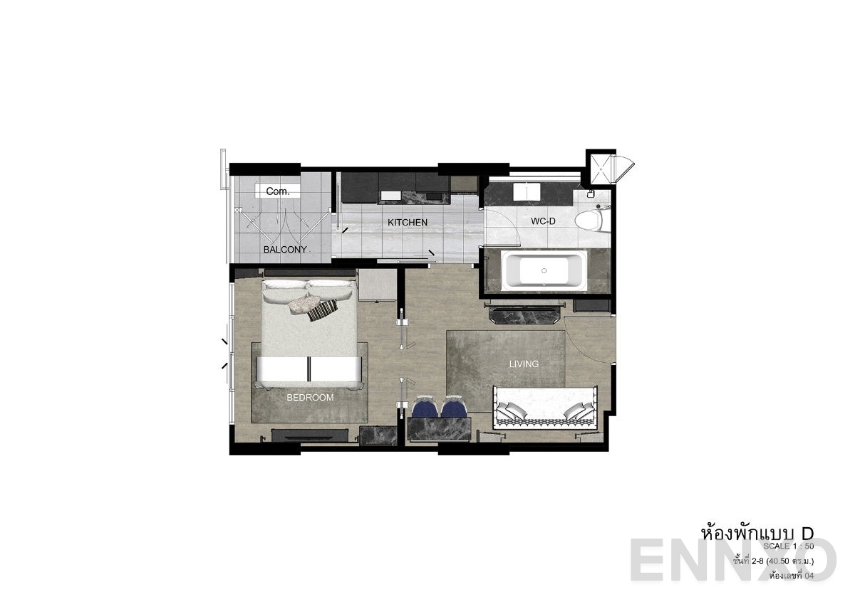 รูปแปลนห้อง Type D-2-8 ของโครงการ ดิ เอราวัณ