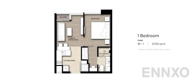 รูปแปลนห้อง 1 Bedroom ของโครงการ The ESSE Asoke