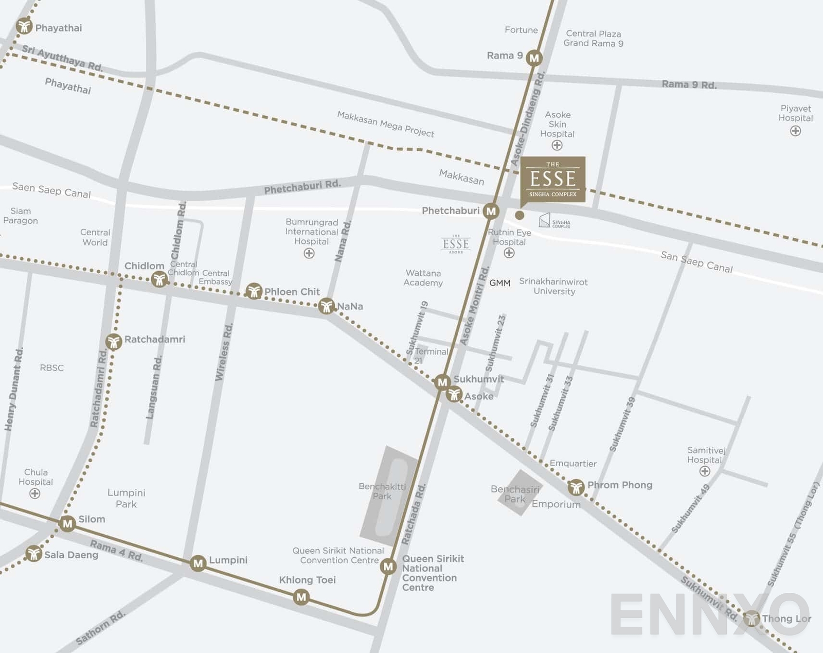 ภาพแผนที่แสดงที่ตั้งโครงการ The Esse at Singha Complex
(ดิ เอส แอท สิงห์ คอมเพล็กซ์) และสถานที่โดยรอบ