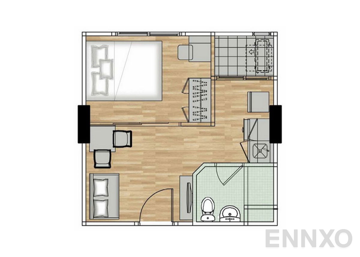 รูปแปลนห้อง 1 Bedroom  ของโครงการ The excel hideaway