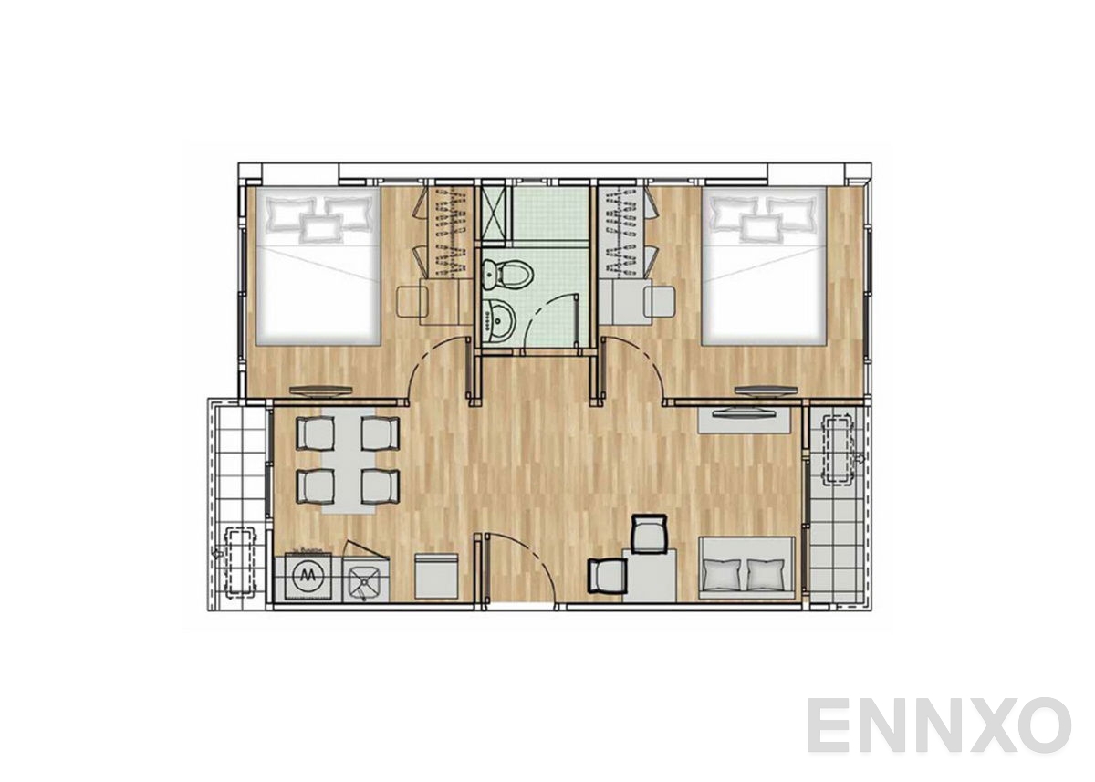 รูปแปลนห้อง 2 Bedrooms ของโครงการ The excel hideaway