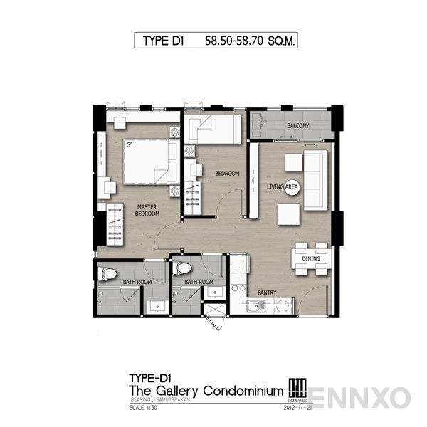 รูปแปลนห้อง 2 Bedroom ของโครงการ เดอะ แกลเลอรี่ แบริ่ง