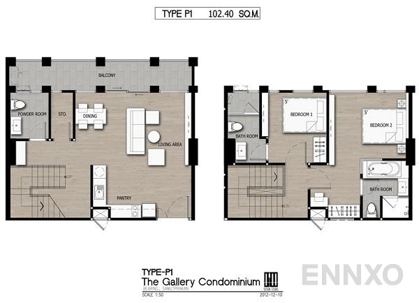 รูปแปลนห้อง Duplex ของโครงการ เดอะ แกลเลอรี่ แบริ่ง