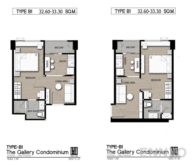 รูปแปลนห้อง 1 Bedroom ของโครงการ เดอะ แกลเลอรี่ แบริ่ง