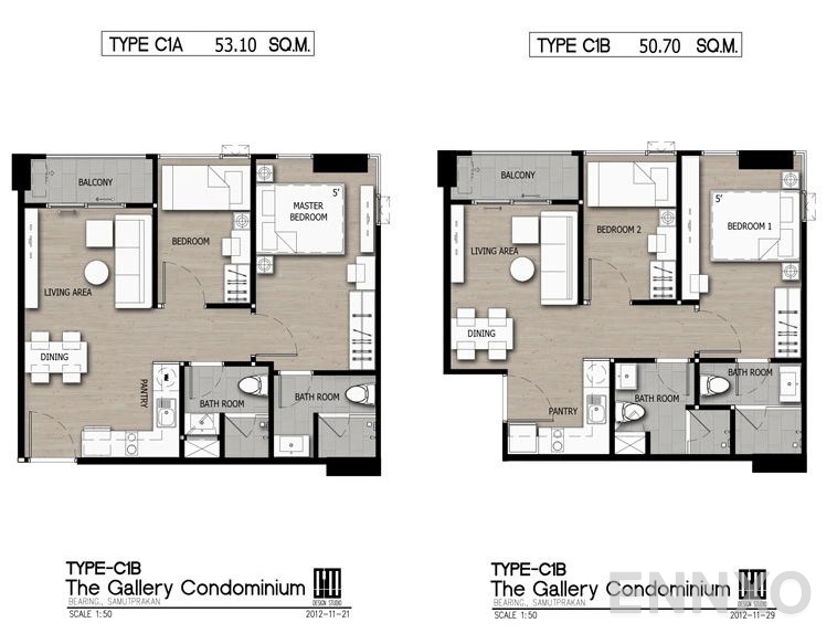 รูปแปลนห้อง 2 Bedroom ของโครงการ เดอะ แกลเลอรี่ แบริ่ง