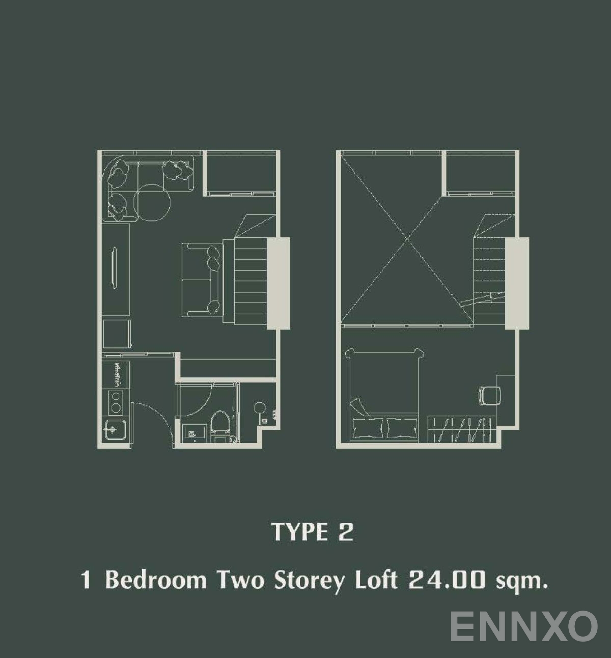 รูปแปลนห้อง Type 2 ของโครงการ The Indeed Condo Park Amata