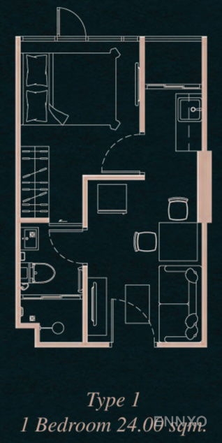 รูปแปลนห้อง Type 1 ของโครงการ ดิ อินดี๊ด คอนโด ไพรม์ อมตะ