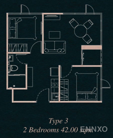 รูปแปลนห้อง Type 3 ของโครงการ ดิ อินดี๊ด คอนโด ไพรม์ อมตะ
