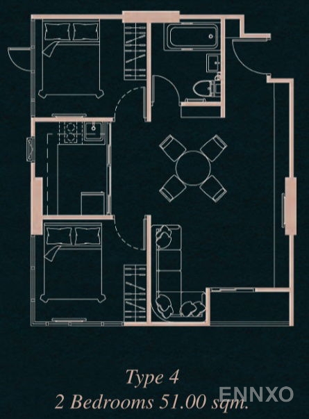รูปแปลนห้อง Type 4 ของโครงการ ดิ อินดี๊ด คอนโด ไพรม์ อมตะ