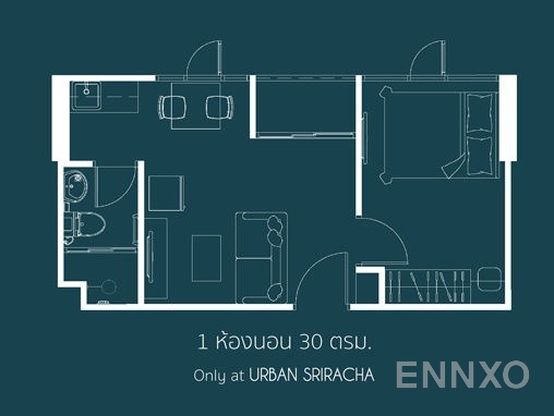 รูปแปลนห้อง 1 Bedroom ของโครงการ The Indeed Condo Urban Sriracha