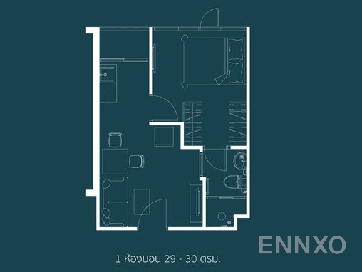 รูปแปลนห้อง 1 Bedroom ของโครงการ The Indeed Condo Urban Sriracha