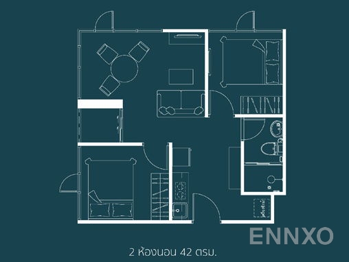 รูปแปลนห้อง 2 Bedroom ของโครงการ The Indeed Condo Urban Sriracha