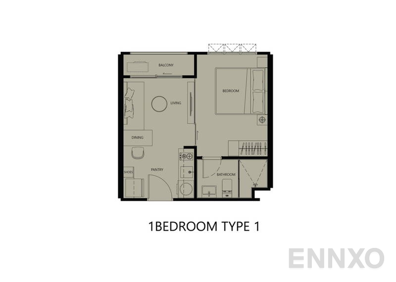 รูปแปลนห้อง 1 Bedroom โครงการ เดอะ คีย์ พระราม 3