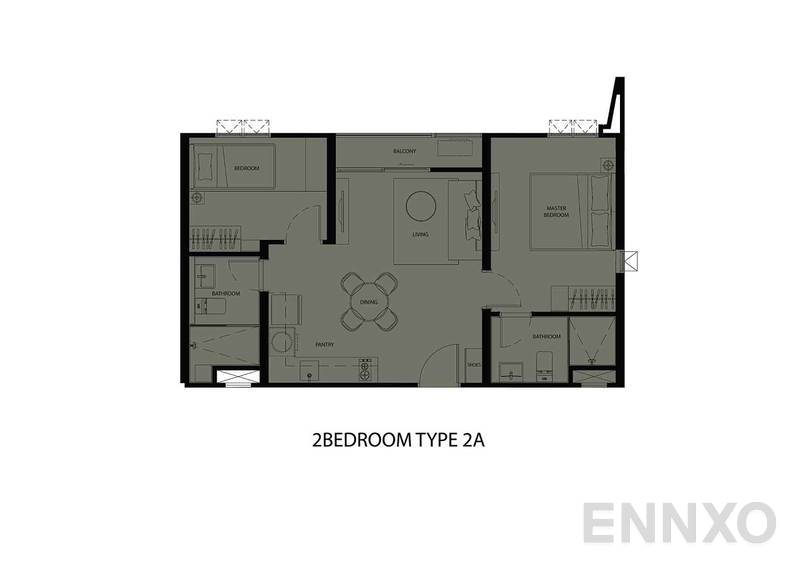 รูปแปลนห้อง 2 Bedrooms ของโครงการ เดอะ คีย์ พระราม 3