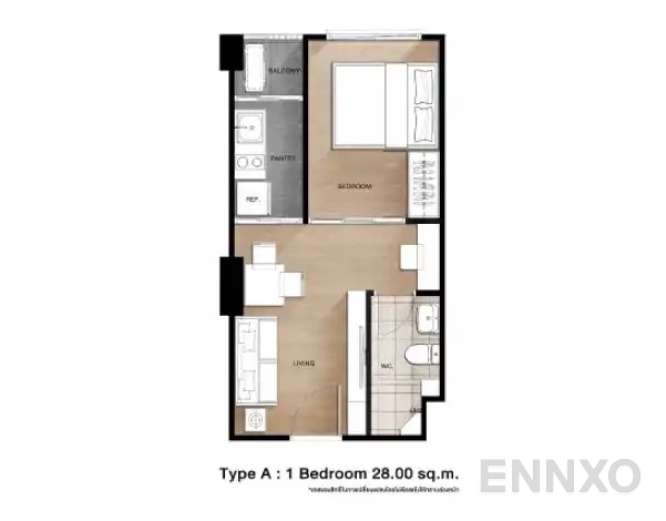 รูปแปลนห้อง Type A : 1 Bedroom ของโครงการ เดอะ คิทท์ พลัส พหลโยธิน - คูคต