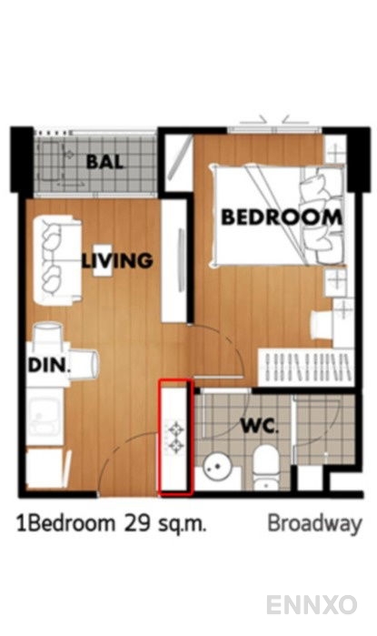 รูปแปลนห้อง 1 Bedroom  ของโครงการ เดอะ ไลท์ นิวยอร์ค