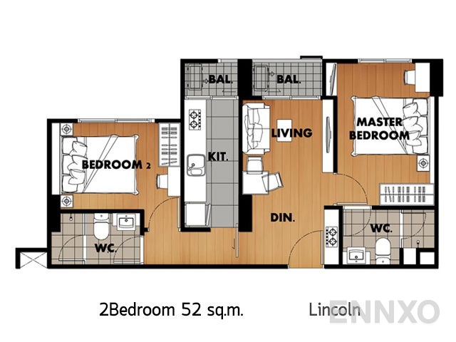 รูปแปลนห้อง 2 Bedroom ของโครงการ เดอะ ไลท์ นิวยอร์ค