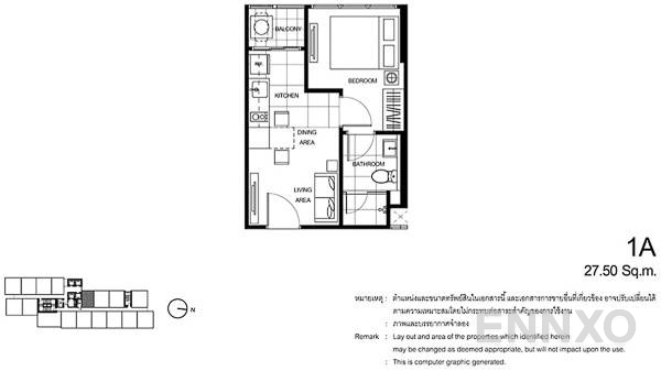 รูปแปลนห้อง 1 Bedroom โครงการ เดอะ ไลน์ อโศก - รัชดา