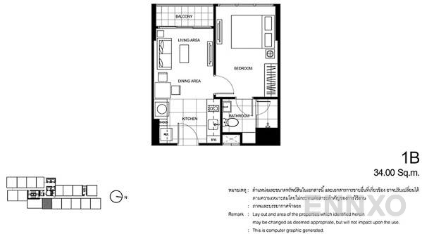 รูปแปลนห้อง 1 Bedroom ของโครงการ เดอะ ไลน์ อโศก - รัชดา