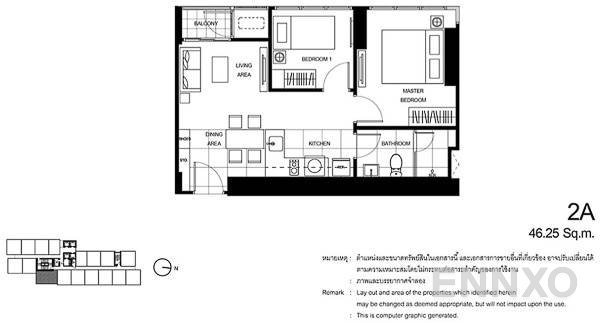 รูปแปลนห้อง 2 Bedroom ของโครงการ เดอะ ไลน์ อโศก - รัชดา