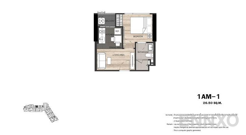 รูปแปลนห้อง 1 Bedroom ของโครงการ เดอะ ไลน์ จตุจักร - หมอชิต