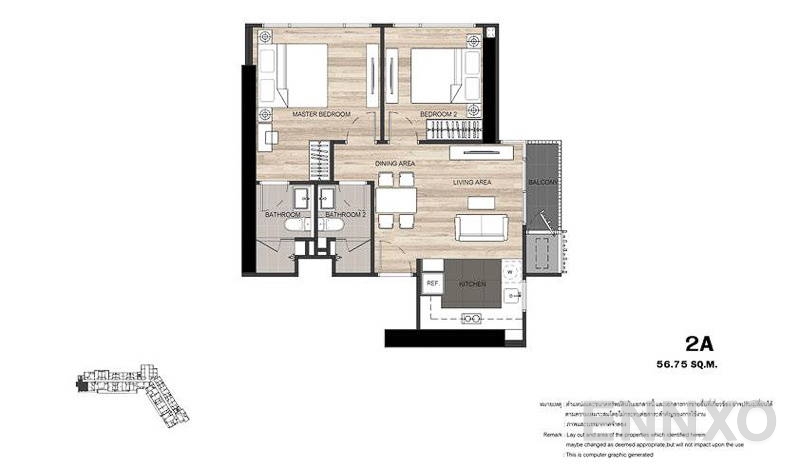 รูปแปลนห้อง 2 Bedrooms ของโครงการ เดอะ ไลน์ จตุจักร - หมอชิต