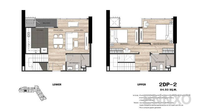 รูปแปลนห้อง Duplex 2 Bedrooms ของโครงการ เดอะ ไลน์ จตุจักร - หมอชิต
