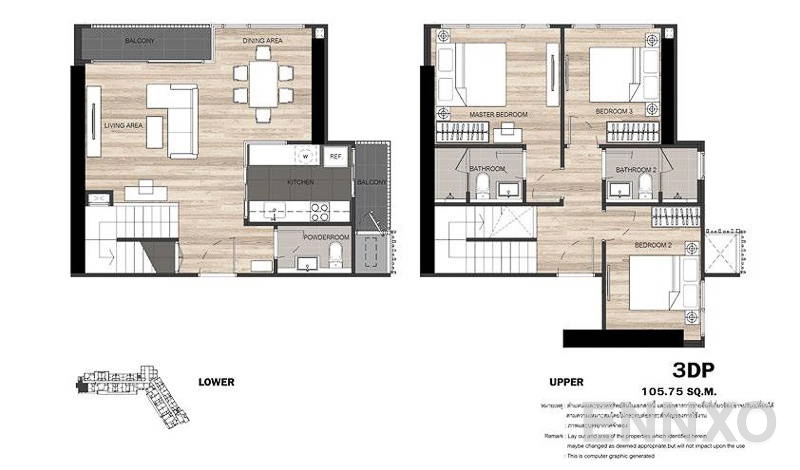 รูปแปลนห้อง Duplex 3 Bedrooms ของโครงการ เดอะ ไลน์ จตุจักร - หมอชิต