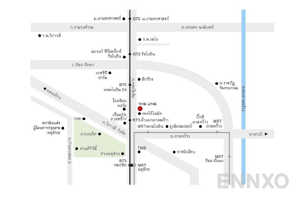 ภาพแผนที่แสดงที่ตั้งโครงการ The Line Vibe
(เดอะ ไลน์ ไวบ์) และสถานที่โดยรอบ