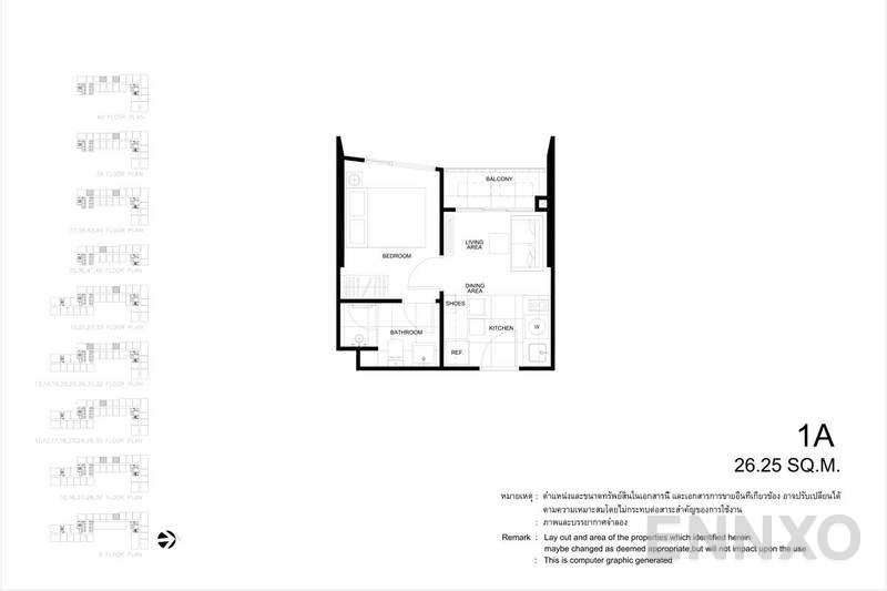 รูปแปลนห้อง 1 Bedroom โครงการ เดอะ ไลน์ พหลฯ - ประดิพัทธ์