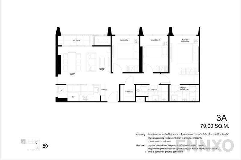 รูปแปลนห้อง 3 Bedrooms ของโครงการ เดอะ ไลน์ พหลฯ - ประดิพัทธ์