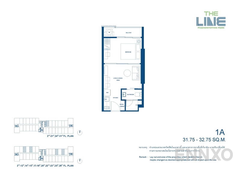 รูปแปลนห้อง 1 Bedroom โครงการ เดอะ ไลน์ พหลโยธิน พาร์ค
