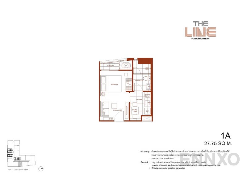 รูปแปลนห้อง Studio โครงการ The Line Ratchathewi
