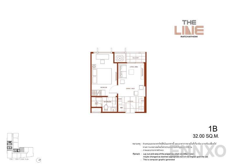 รูปแปลนห้อง 1 Bedroom  ของโครงการ The Line Ratchathewi