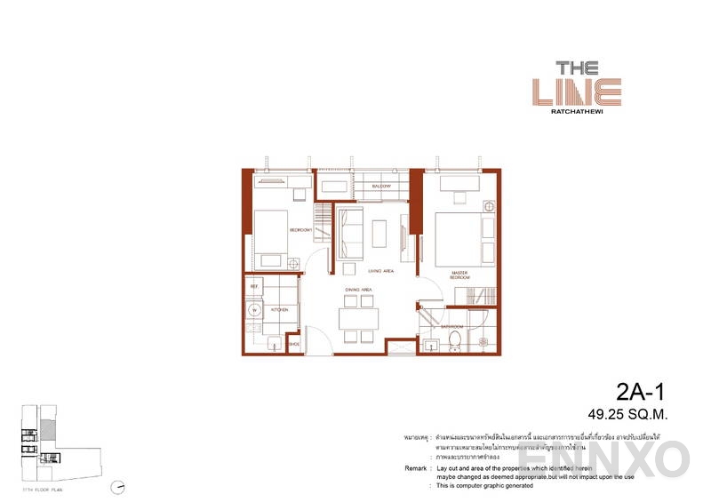 รูปแปลนห้อง 2 Bedroom ของโครงการ The Line Ratchathewi