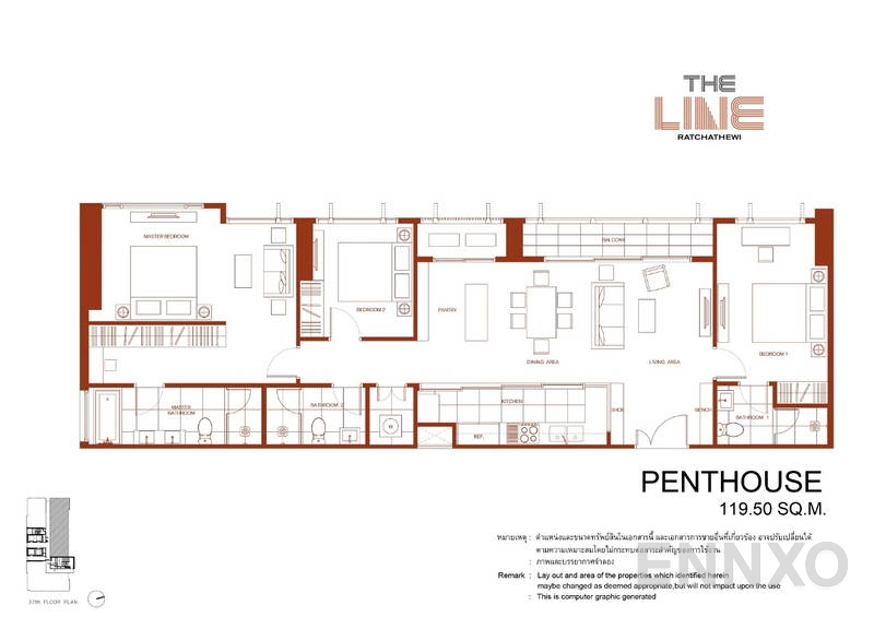 รูปแปลนห้อง Penthouse  ของโครงการ The Line Ratchathewi