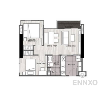 รูปแปลนห้อง 2 Bedrooms ของโครงการ เดอะ ไลน์ สุขุมวิท 101