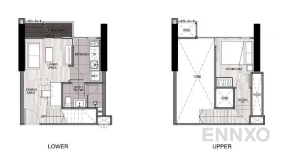 รูปแปลนห้อง 1 Bedroom ของโครงการ เดอะ ไลน์ สุขุมวิท 101