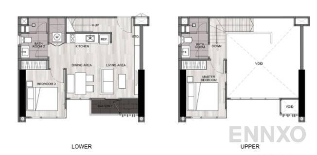 รูปแปลนห้อง 2 Bedrooms ของโครงการ เดอะ ไลน์ สุขุมวิท 101