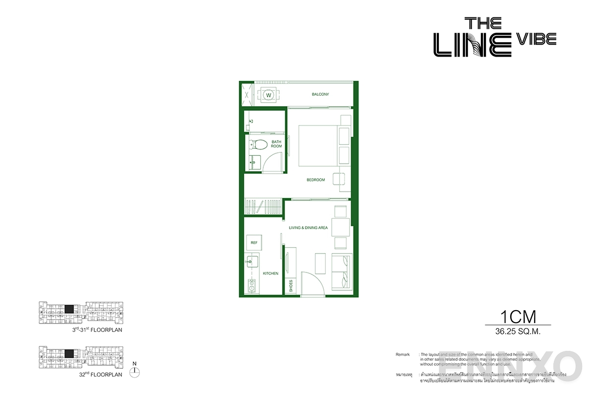 รูปแปลนห้อง 1CM ของโครงการ เดอะ ไลน์ ไวบ์
